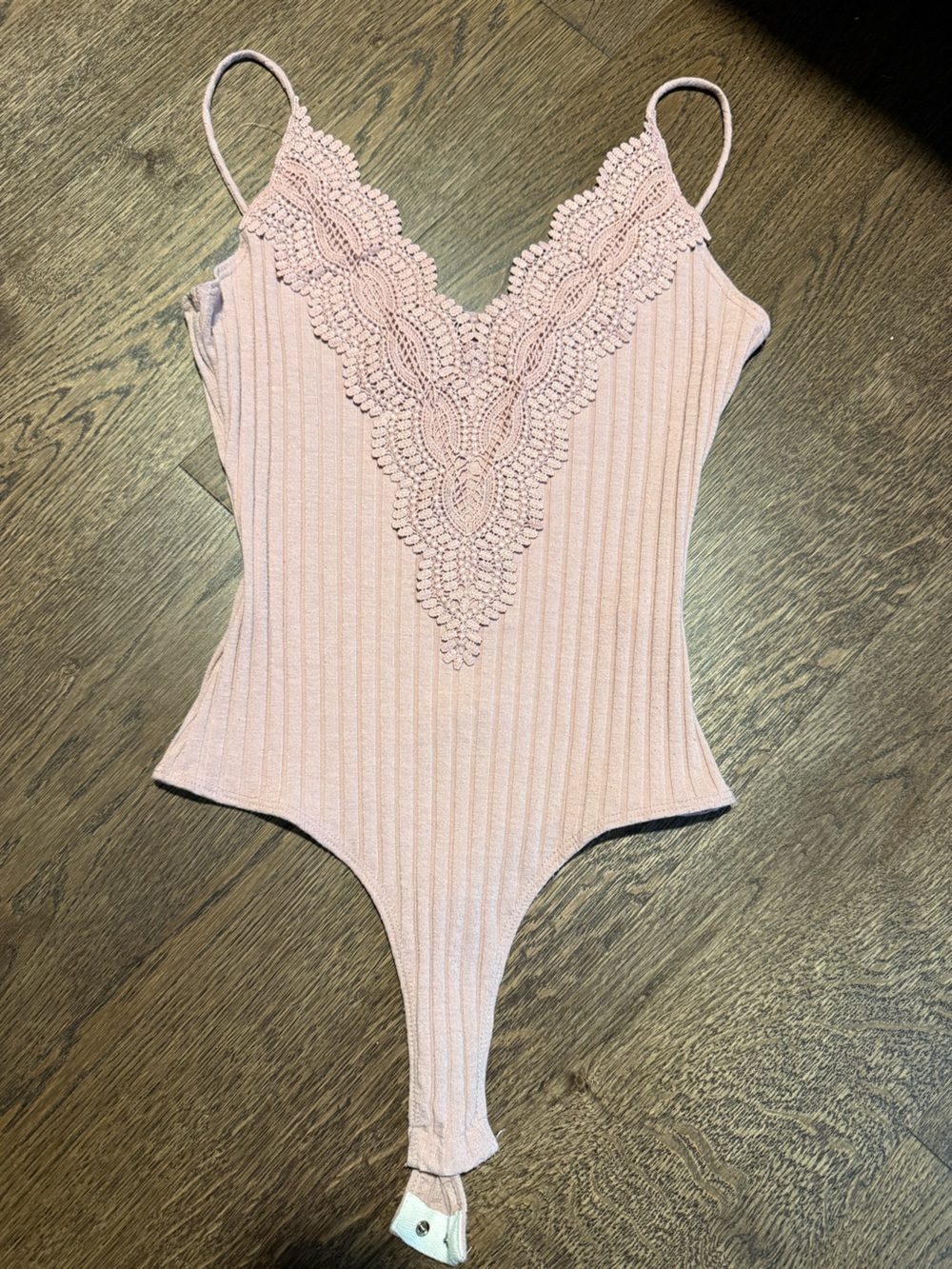 Windsor Blush Pink Ribbed Lace-Trim Bodysuit